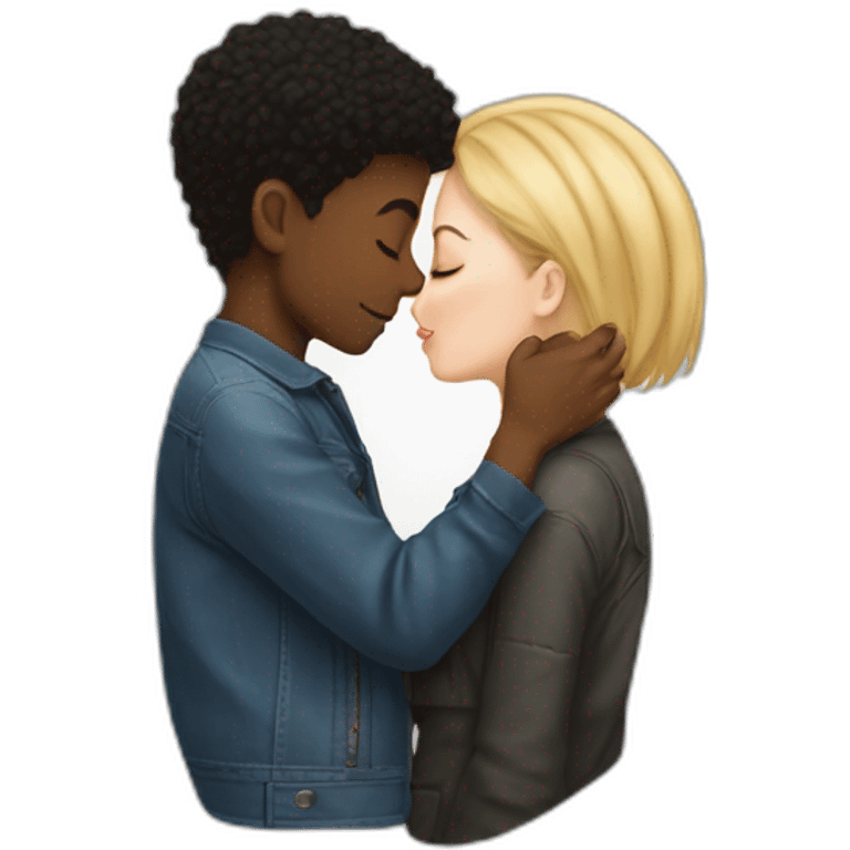 Black Boy with srk haircut smooching a white girl emoji