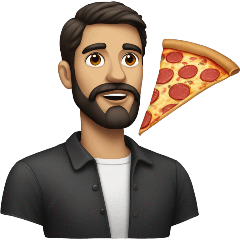 dark hair bearded man with lipstick and pizza emoji