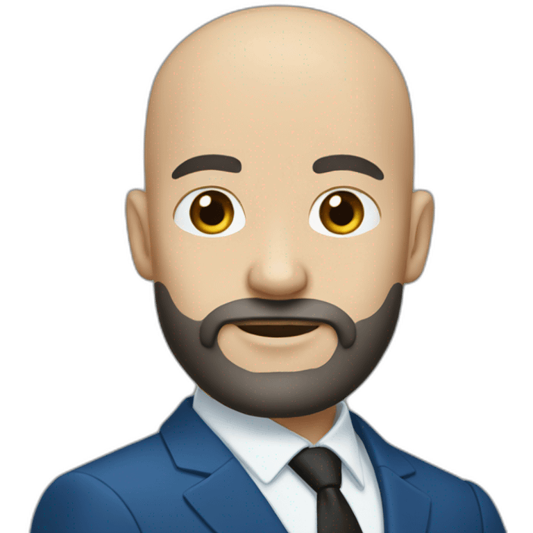 A bald white person with a black beard wearing a blue formal suit emoji