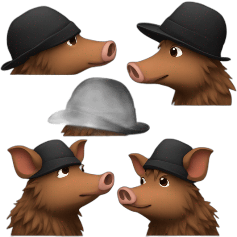 profile really sad big brown boar with black winter hat emoji