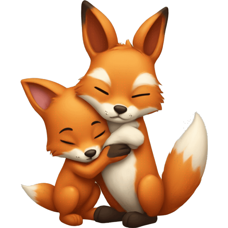 Fox and bunny hugging emoji