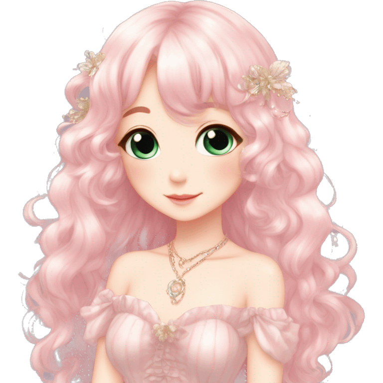 Dreamy pretty elegant cute shiny blushing shy anime lady kawaii beautiful hair naturecore fairycore cottagecore jewels trending aesthetic full body emoji