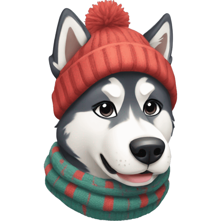 Husky with beanie and scarf emoji