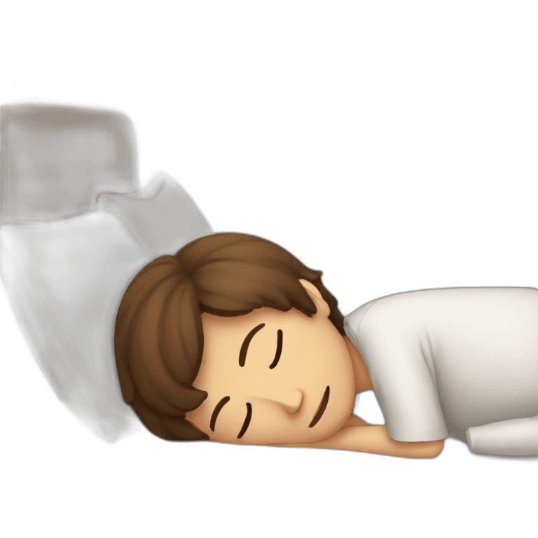 a 12-year-old boy with brown hair sleeps with his head on a pillow emoji