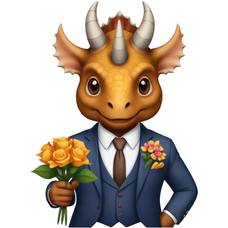 old triceratops in suit holding flowers emoji