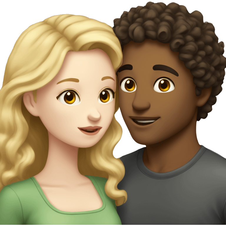 A blonde girl with pale skin kisses a light-skinned brown guy with dark curly hair emoji