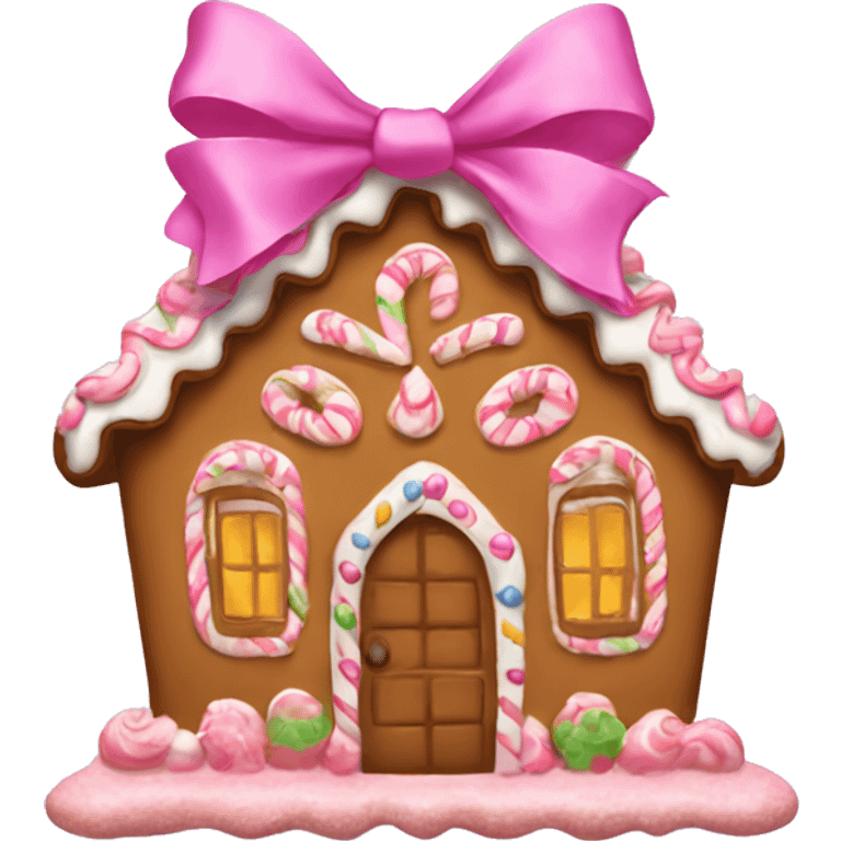 Gingerbread house with a pink bow  emoji