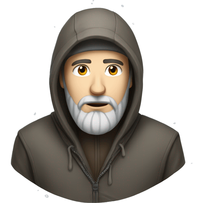 Russian man with beard in a hood covered with snow emoji