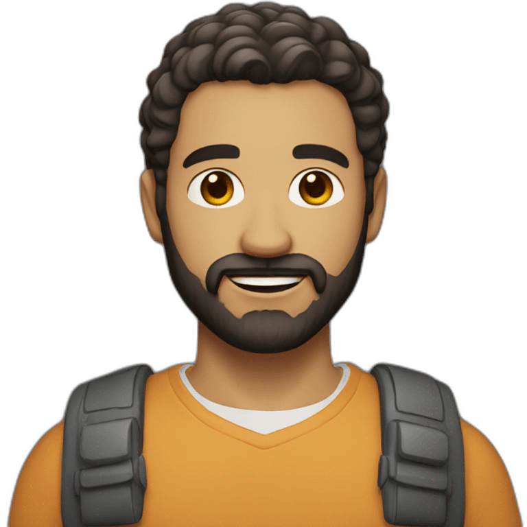 Man with a bushy beard, short dark hair, simple yet slightly tousled hairstyle, and a light skin tone. emoji