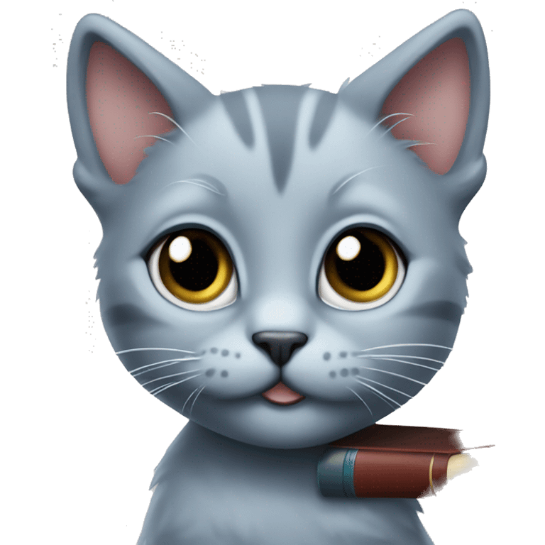 blue eyes grey kitten and books  emoji