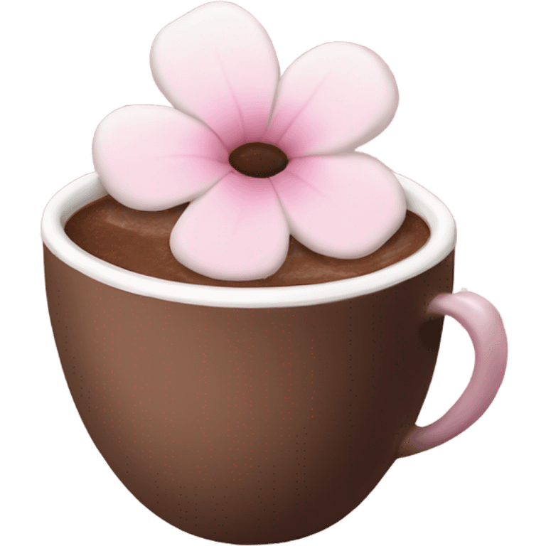 Hot chocolate with pale pink flower  emoji