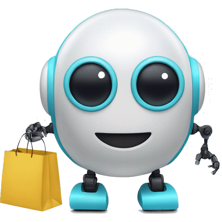 cute rounded shaped robot no arms, with shopping bags emoji