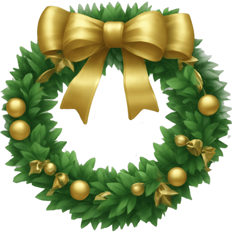 Green wreath with gold ornaments and bow   emoji