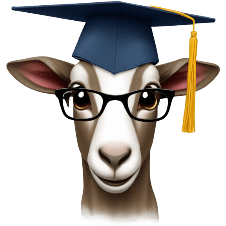 a goat wearing glasses and graduation hat emoji