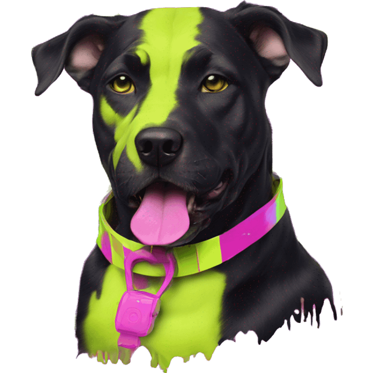 .Zombie_ Vaporwave black holographic oilslick zombie dog yellow caution tape graffiti neon yellow stripes emoji