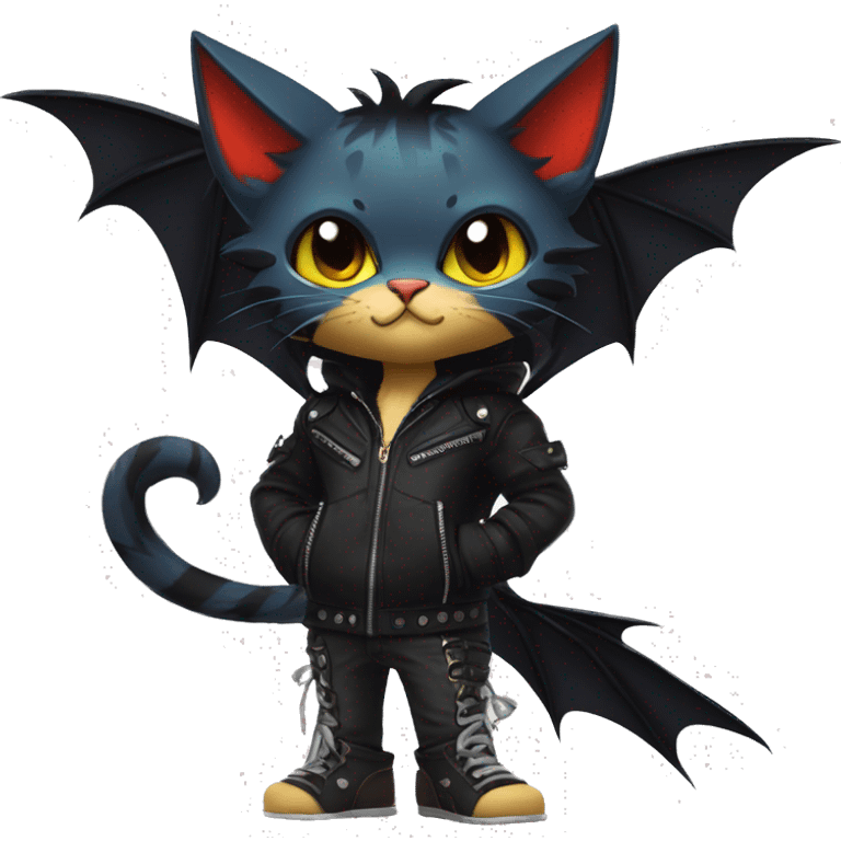 Cool Edgy Punk Litten-Nargacuga-Cat with black bat-wing-ears full body emoji