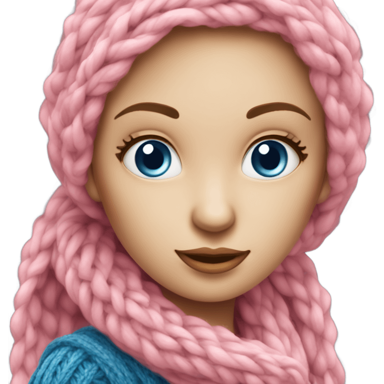 beautiful finnish fair hair woman with blue eye knitting pink scarf emoji