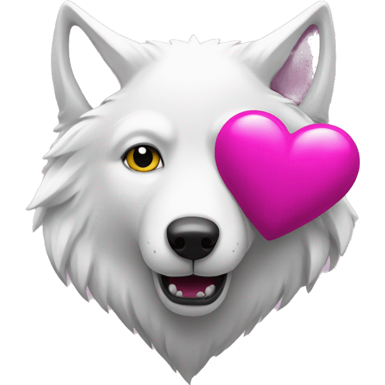 white wolf holding magenta heart emoji