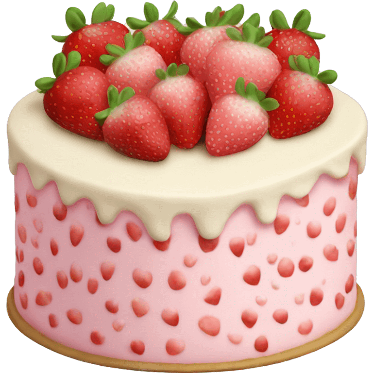 Light Pink strawberries and cream birthday cake  emoji