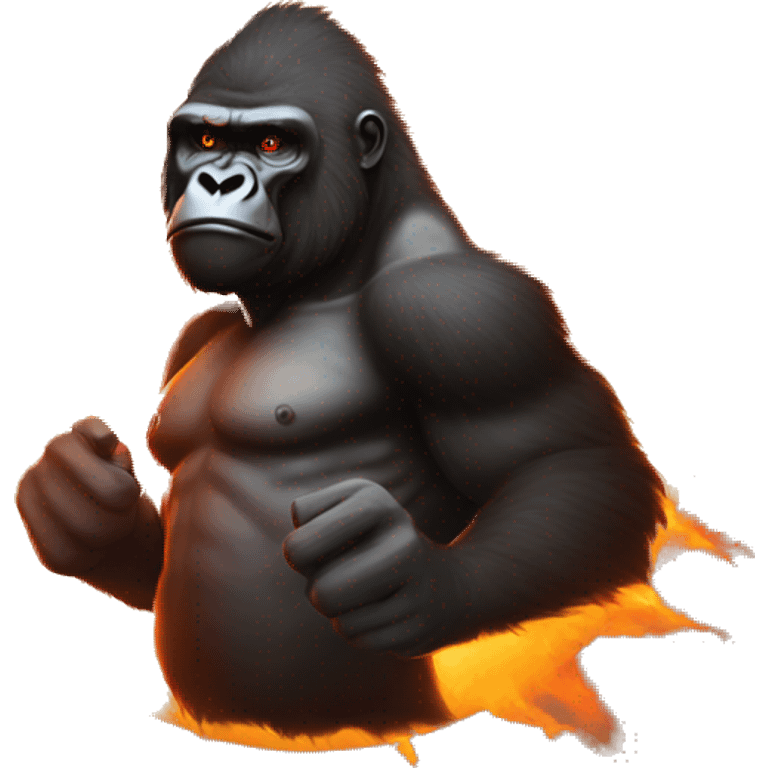 Gorilla army, standing in front of a fiery sun  emoji