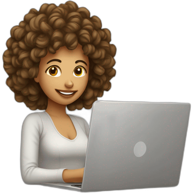 Mujer morocha de rizos con laptop emoji