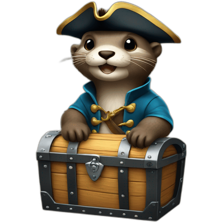 cute otter dressed as pirate on a treasure chest emoji