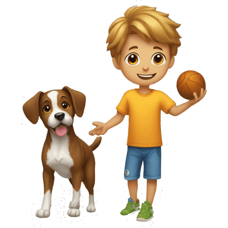 a little boy throwing ball to the dog emoji