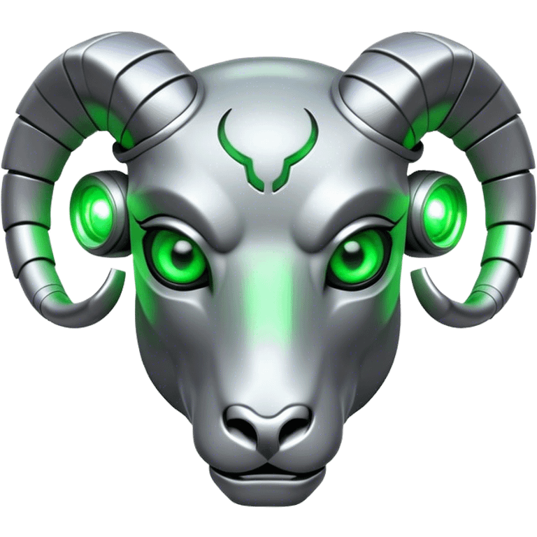 Cyborg Ram(Goat) head green glowing eyes emoji