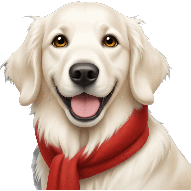 white golden retriever with red scarf written robbie on it  emoji