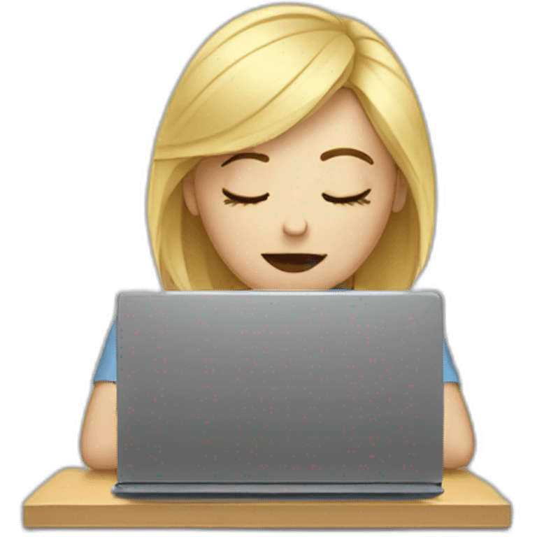 Blonde girl tired with laptop emoji