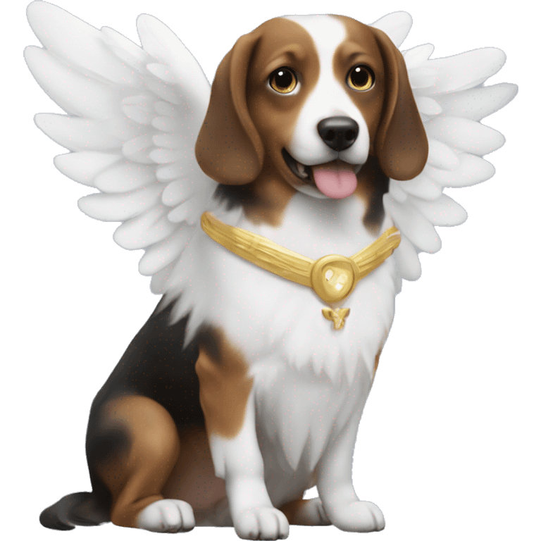 a dog with angel wings with a woman emoji