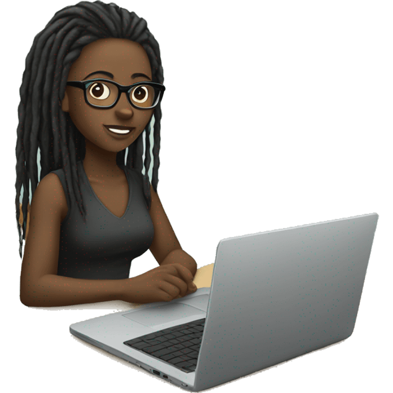 Black girl with dreadlocks wearing glasses with laptop  emoji