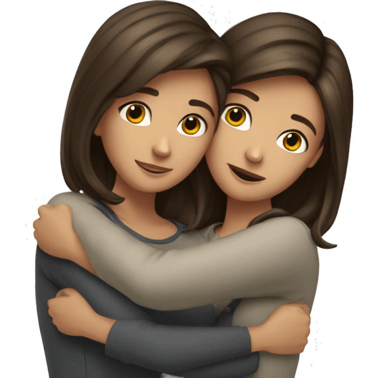 Two brunette best friends hugging one with short hair one with long hair girs emoji