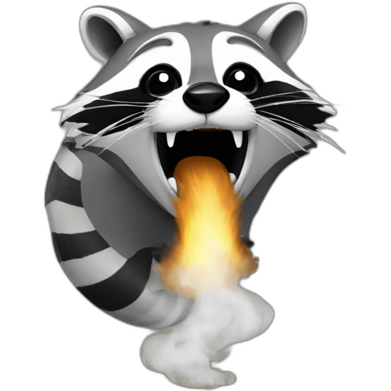 Raccoon opening mouth with smoke coming out of the mouth emoji