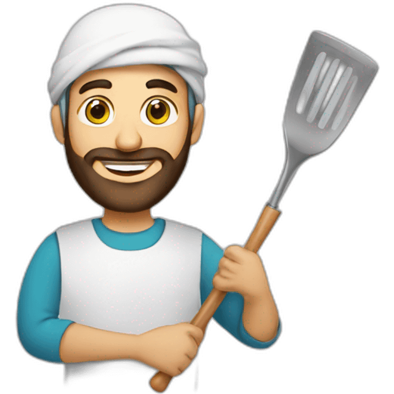 smiling-arab-bearded-man-holding-baby-and-kitchen-tool emoji