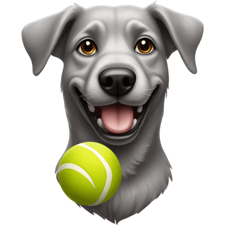 Realistic grey old dog with ball in mouth emoji