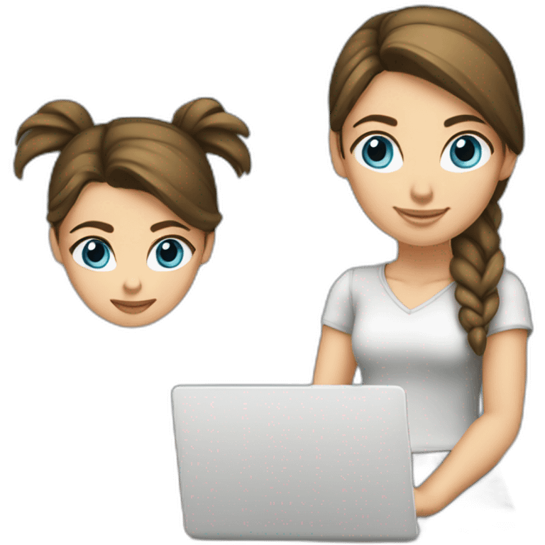 front-view-of-young-white-tan-woman-blue-eyes-brunette-pony-tail-using-a-laptop emoji