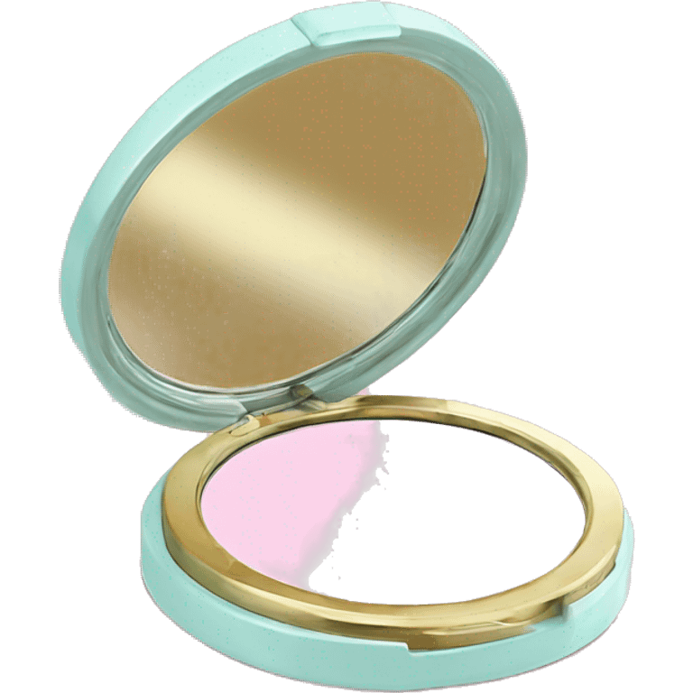 A round, elegant opened compact mirror with a shiny pastel or gold exterior. emoji