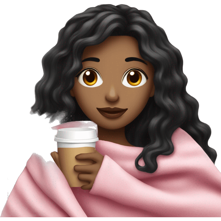 white black hair pretty girl in a pink blanket sipping coffee emoji