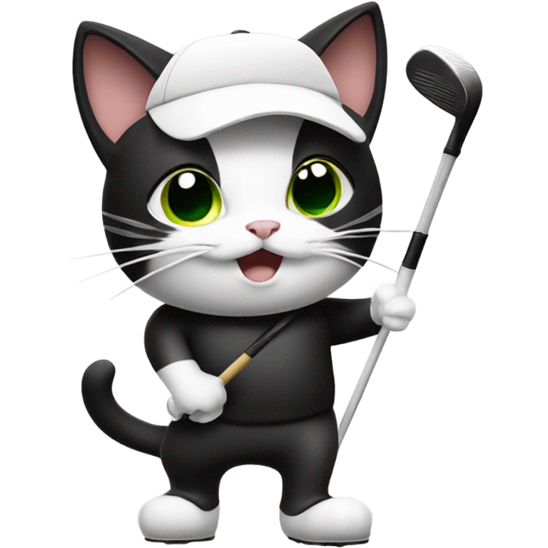 Black and white cat playing golf emoji