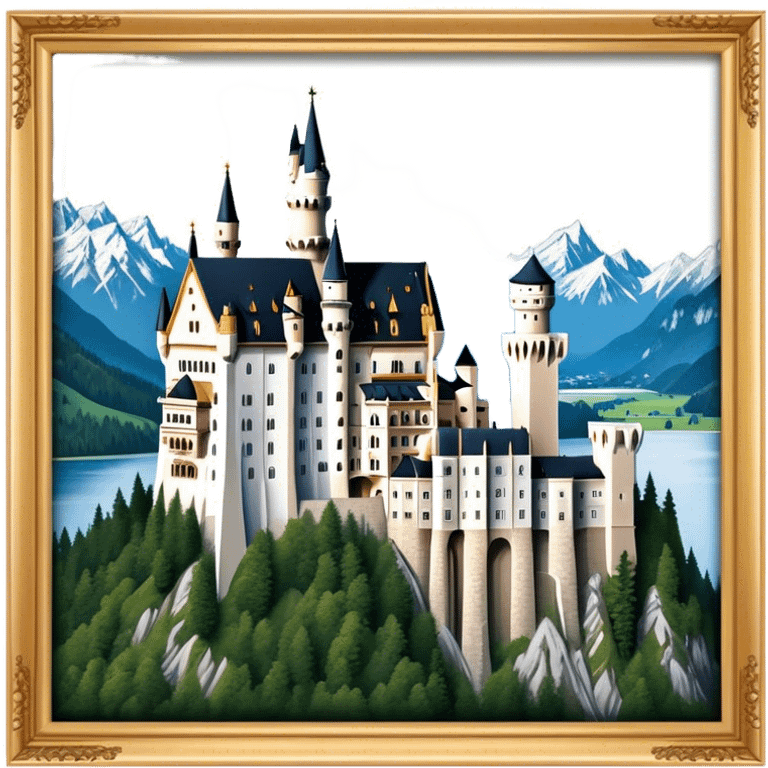 Cinematic Realistic Neuschwanstein Castle Landmark Emoji, depicted as the fairy‚Äêtale castle set against a mountainous backdrop rendered with dramatic lighting and intricate textures. emoji