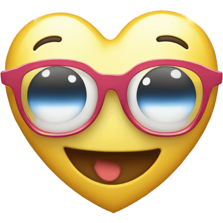 An emoji of a computer with a beaming smile and twinkling eyes, glasses. holding a big heart with sparkels clean white background.
 black outline, white filling emoji