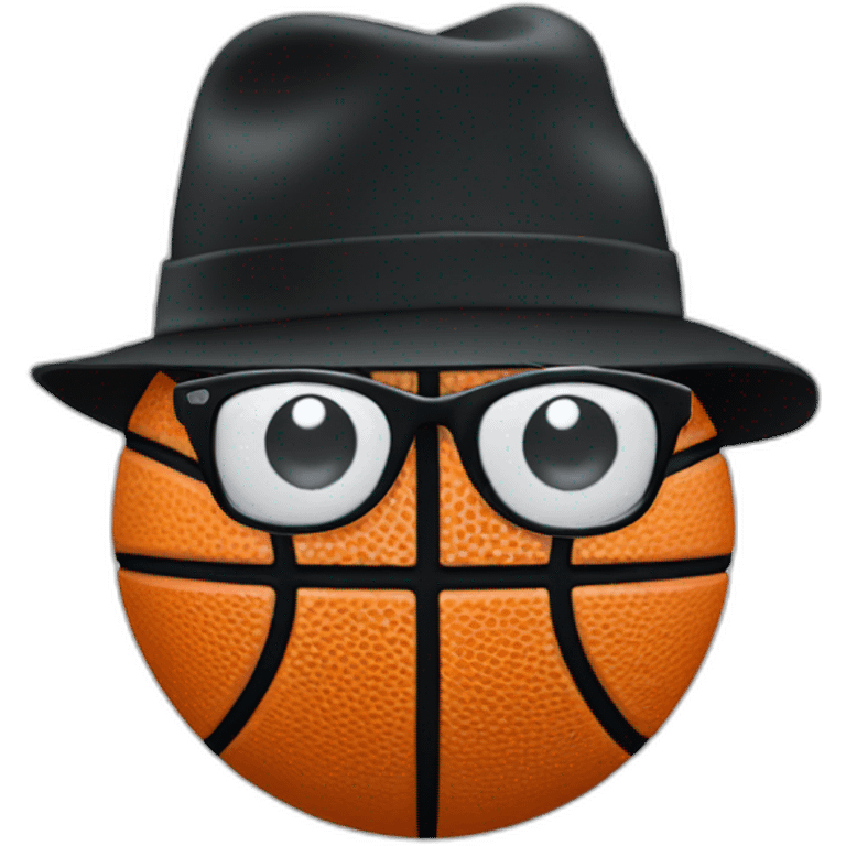 A basketball with a black hat with googles emoji