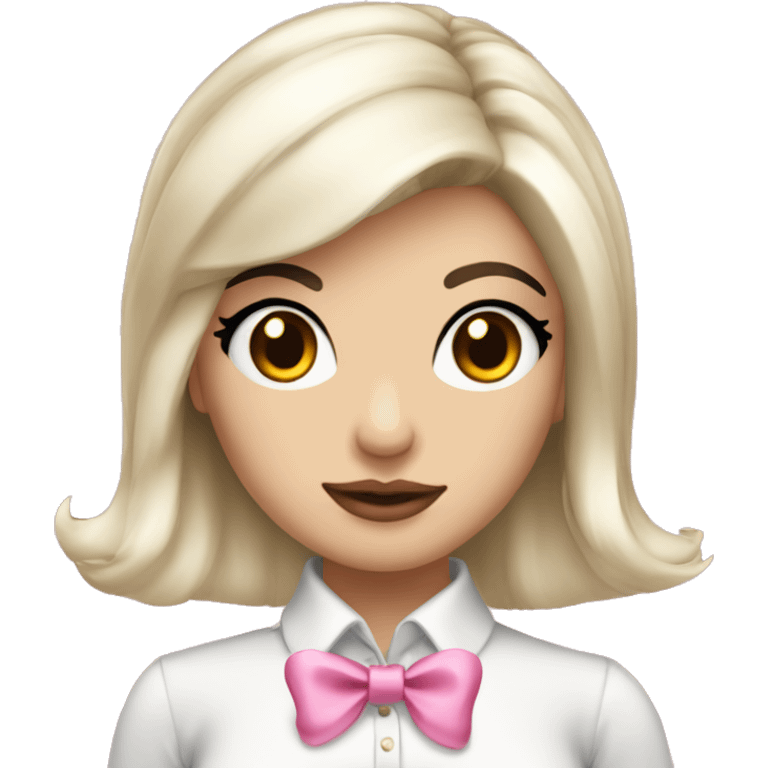 Pink coquette bow girl with amber eyes and black hair emoji