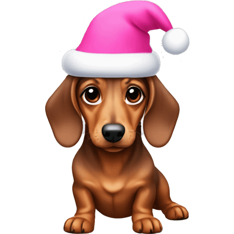 Dachshund wearing a pink Santa hat emoji