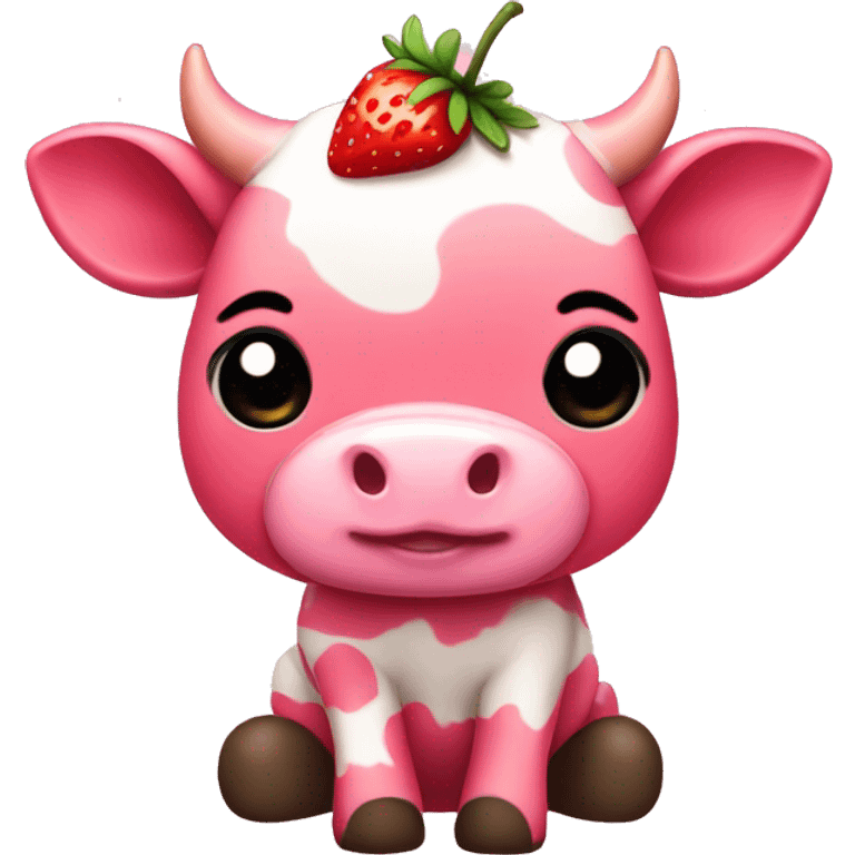 Pink cute strawberry cow chibi  emoji