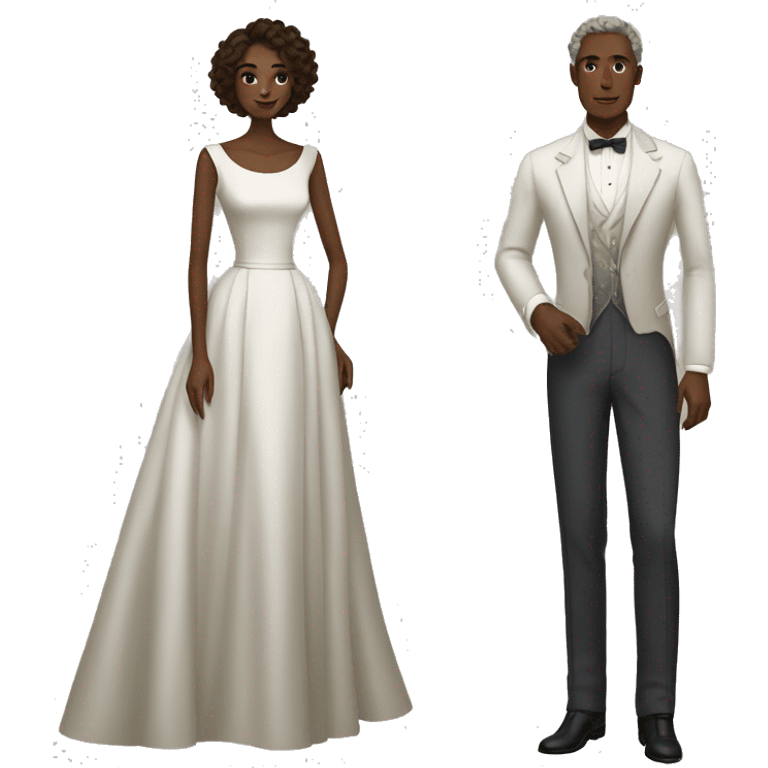 couturier couple: thin, dark-skinned man and tall white woman with short curly hair emoji