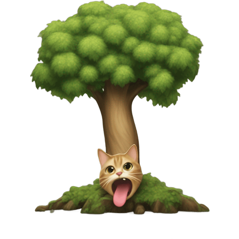 cat with very long tongue being eaten by a tree emoji