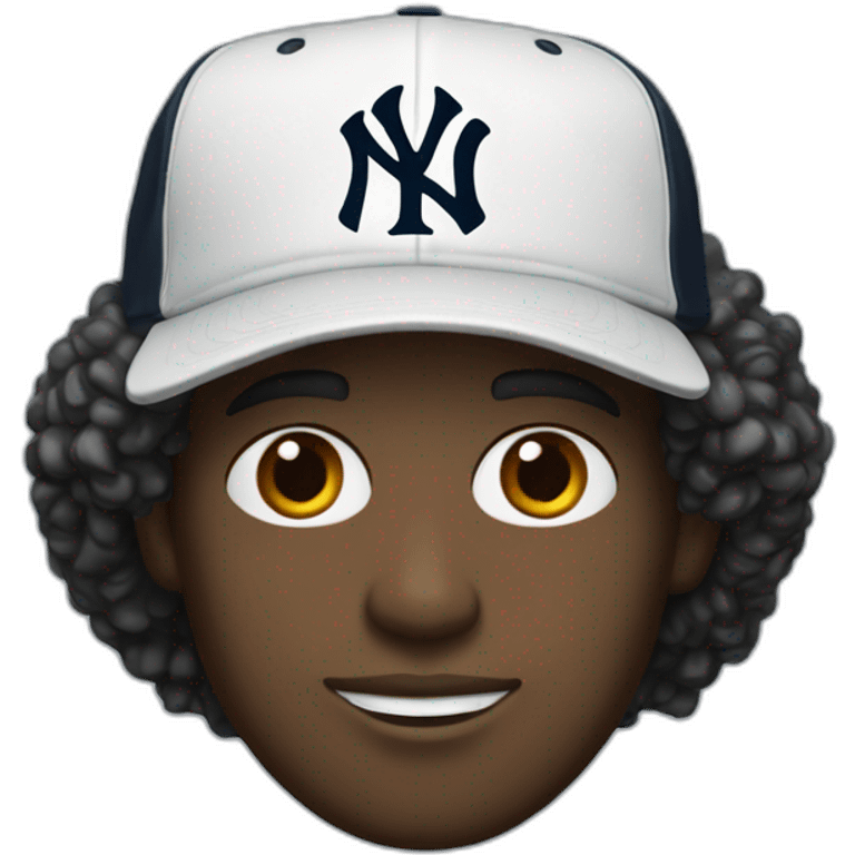 20yo black and curly hair white man with a MacBook and a yankees cap emoji