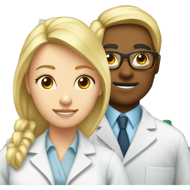 Chemist in lab with no glasses next to blonde female pharmacist emoji